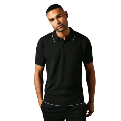 Black - Front - Burton Mens Knitted Short-Sleeved Polo Shirt