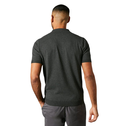Charcoal - Back - Burton Mens Diagonal Stitch Knitted Polo Shirt