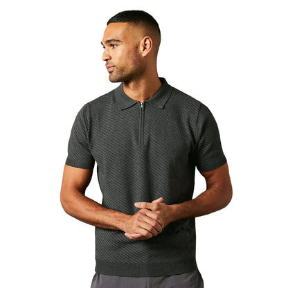 Charcoal - Front - Burton Mens Diagonal Stitch Knitted Polo Shirt