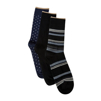 Navy - Front - Burton Mens Spots & Stripes Socks (Pack of 3)