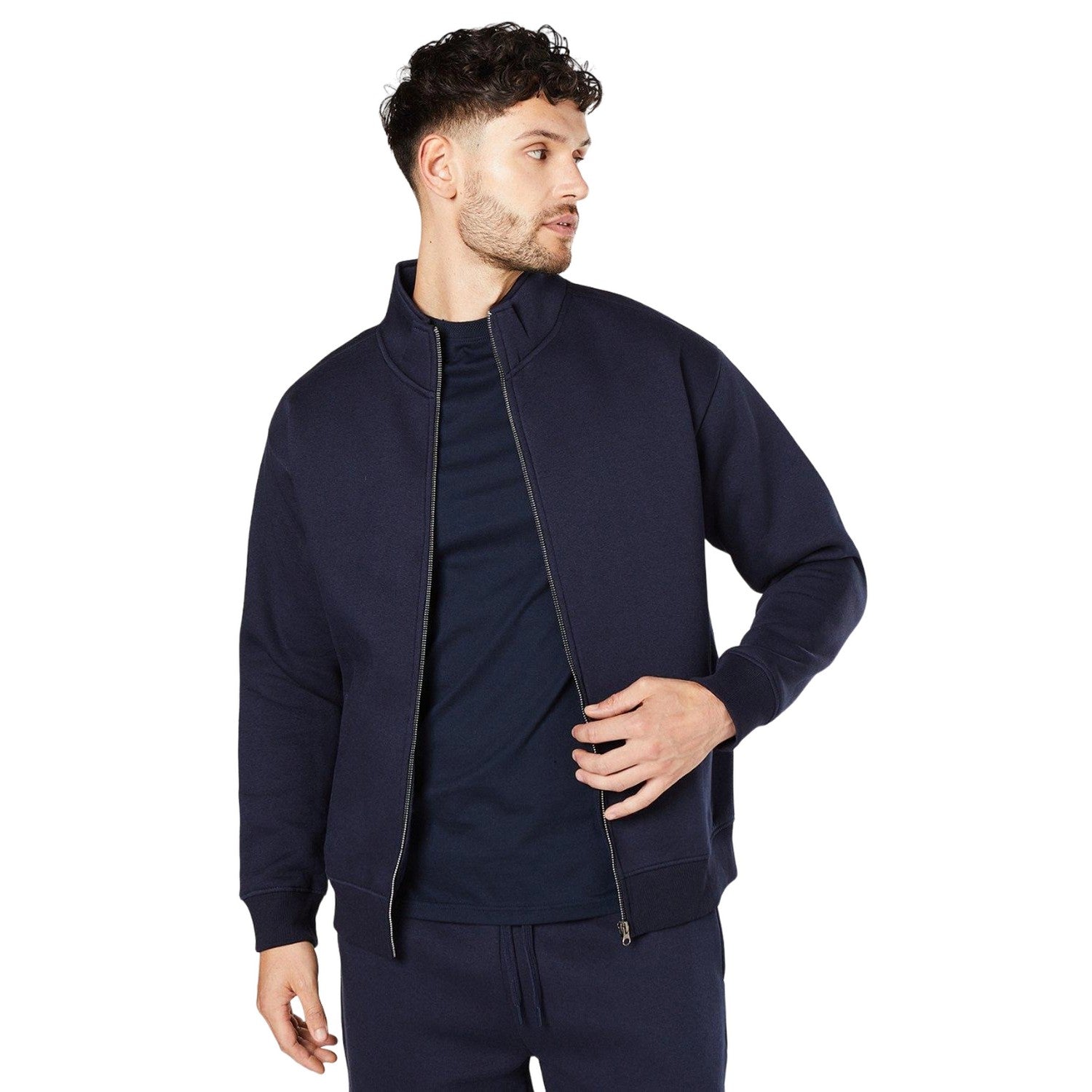 Navy - Front - Burton Mens Jersey Full Zip Bomber Jacket