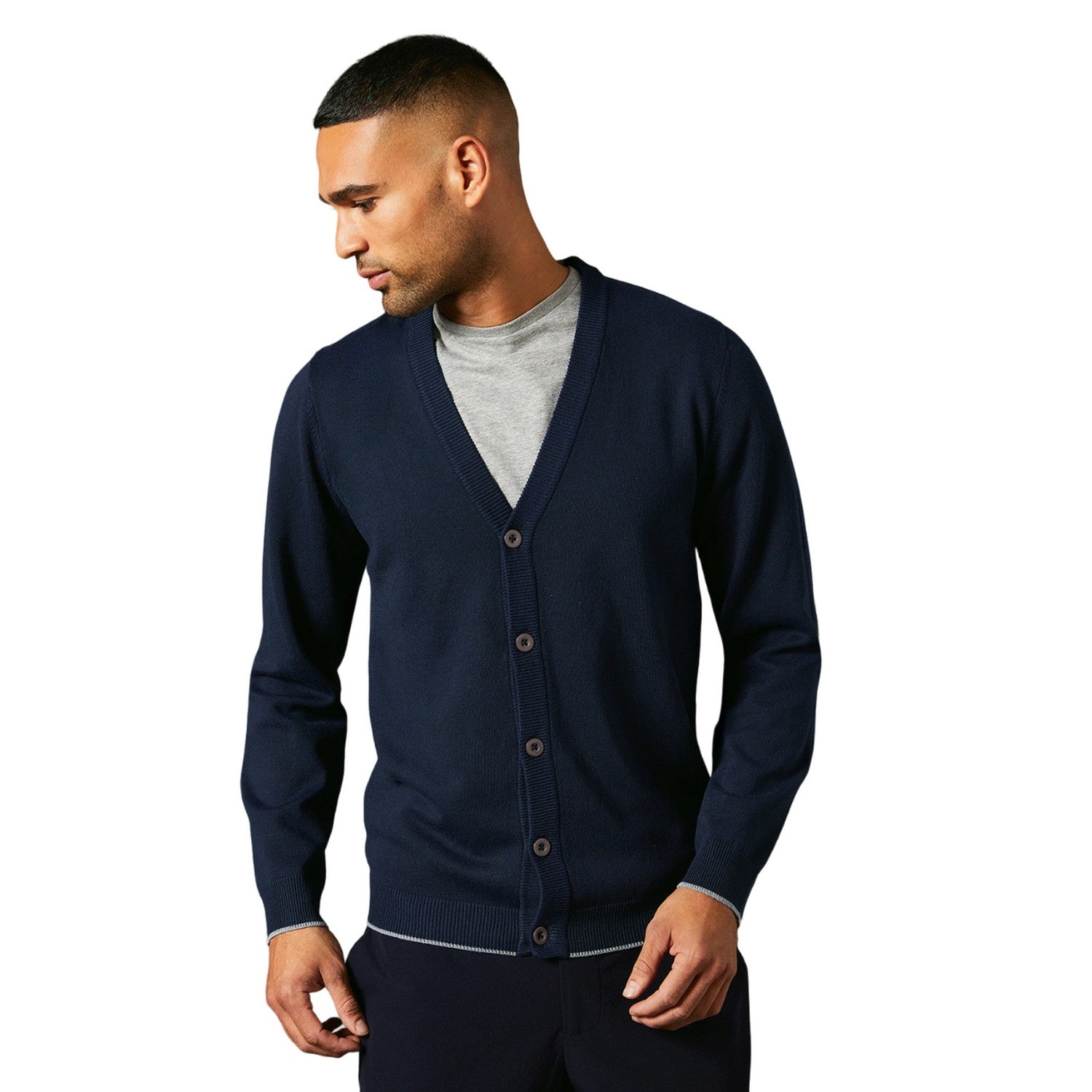 Navy - Front - Burton Mens Fine Gauge Knitted Cardigan