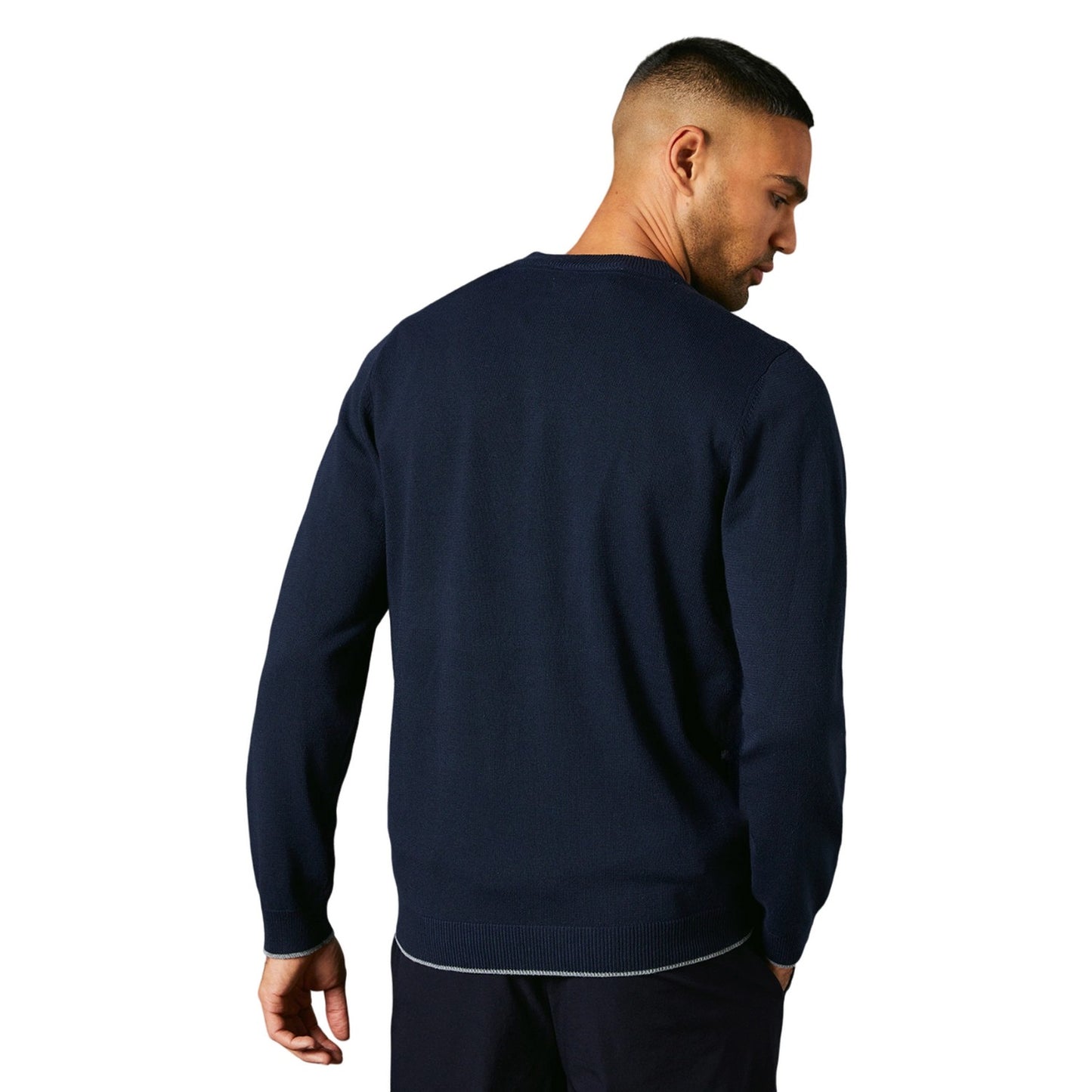 Navy - Back - Burton Mens Fine Gauge Knitted Cardigan