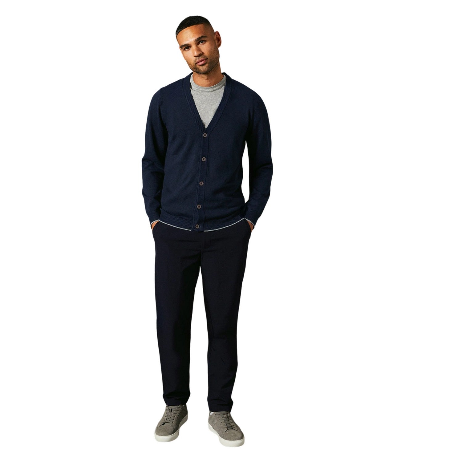 Navy - Side - Burton Mens Fine Gauge Knitted Cardigan