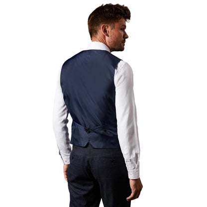 Navy - Back - Burton Mens Checked Tweed Look Waistcoat