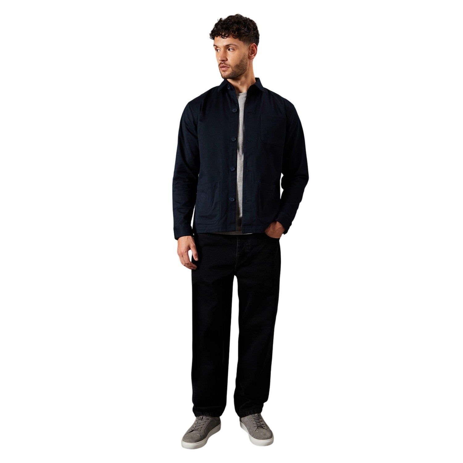 Navy - Side - Burton Mens Plain Cotton Jacket