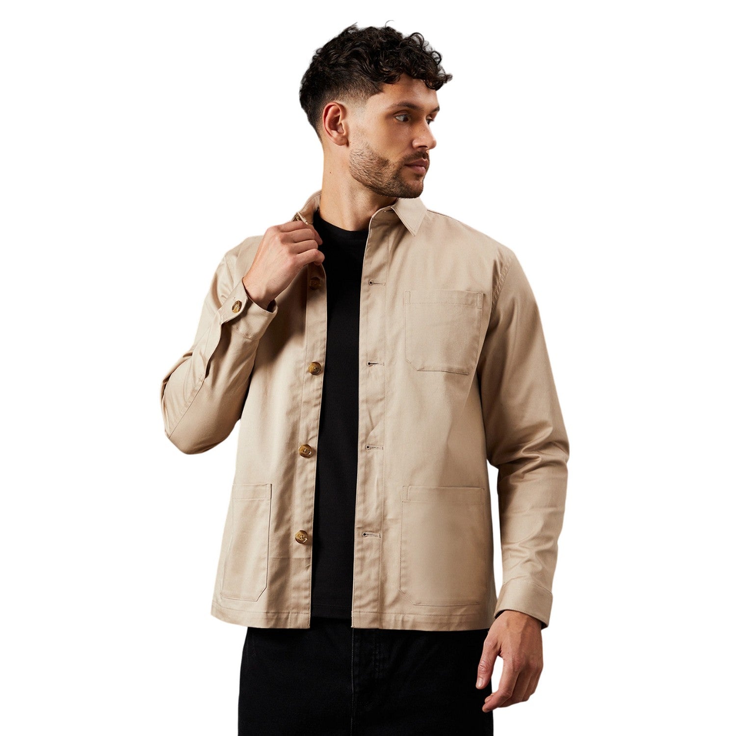 Stone - Front - Burton Mens Plain Cotton Jacket