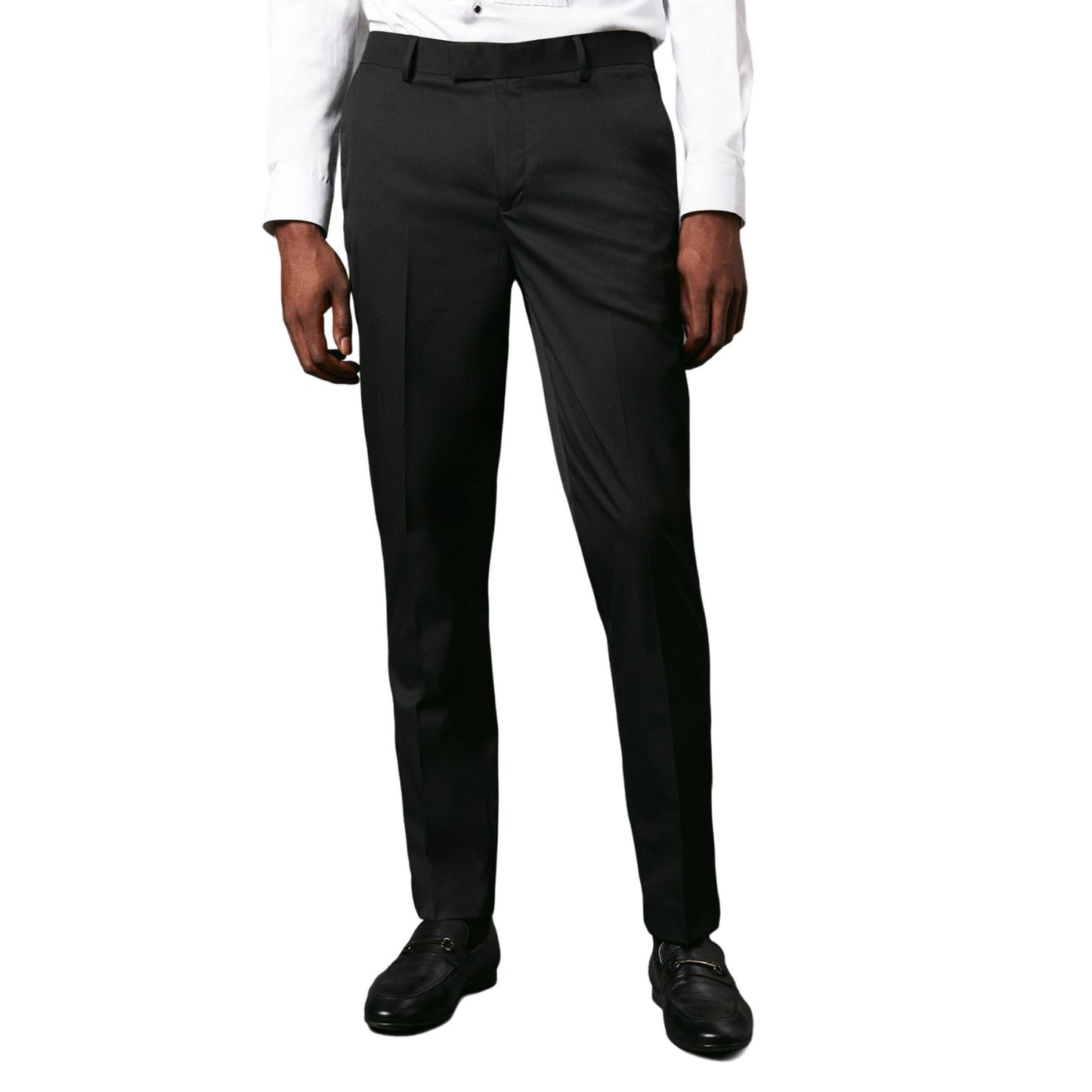 Black - Front - Burton Mens Tailored Waistband Skinny Tuxedo Trousers