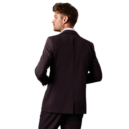 Burgundy - Back - Burton Mens Tipped Shawl Collar Tuxedo Jacket