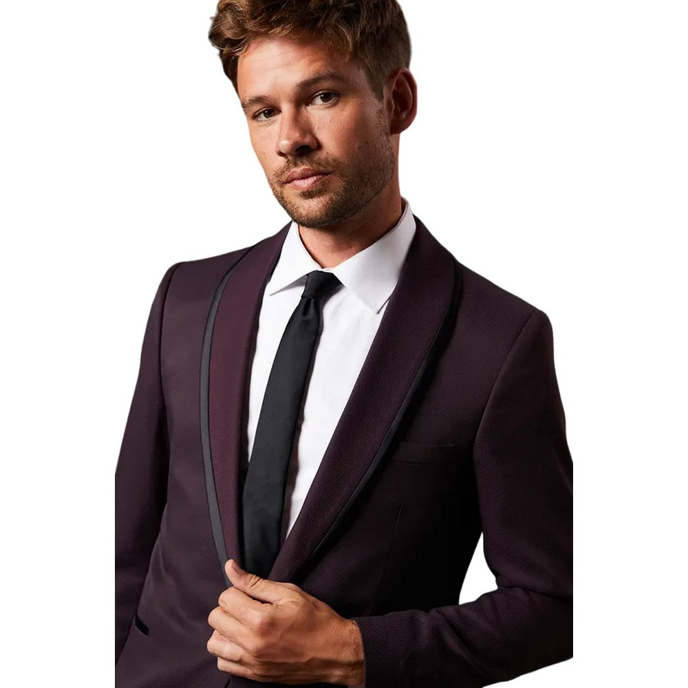 Burgundy - Side - Burton Mens Tipped Shawl Collar Tuxedo Jacket
