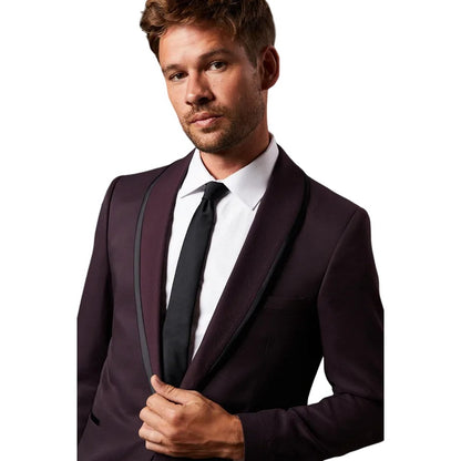 Burgundy - Side - Burton Mens Tipped Shawl Collar Tuxedo Jacket