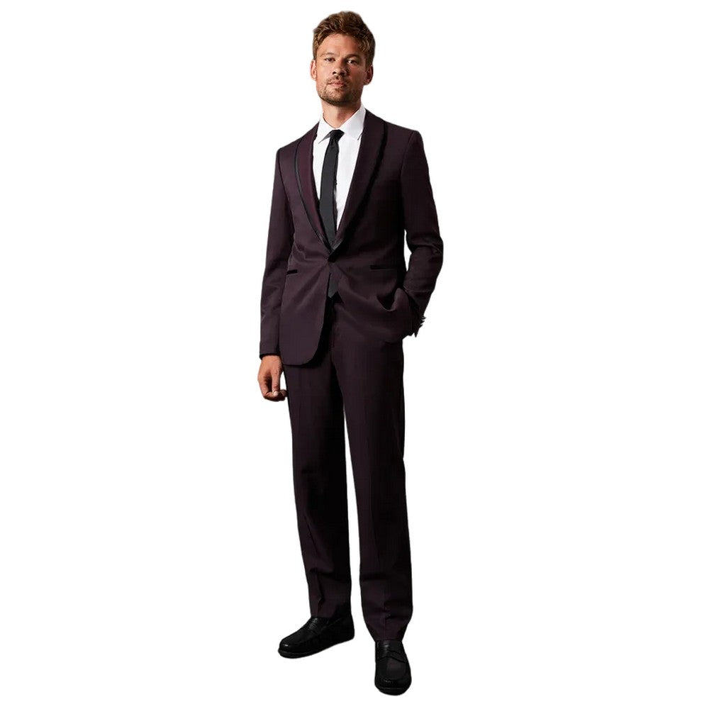 Burgundy - Lifestyle - Burton Mens Tipped Shawl Collar Tuxedo Jacket