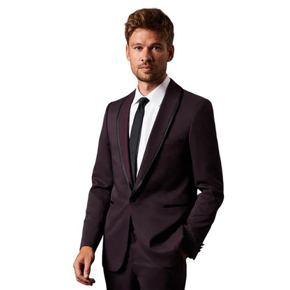Burgundy - Front - Burton Mens Tipped Shawl Collar Tuxedo Jacket