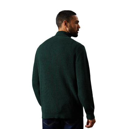 Dark Green - Back - Burton Mens Ribbed Quarter Zip Jumper