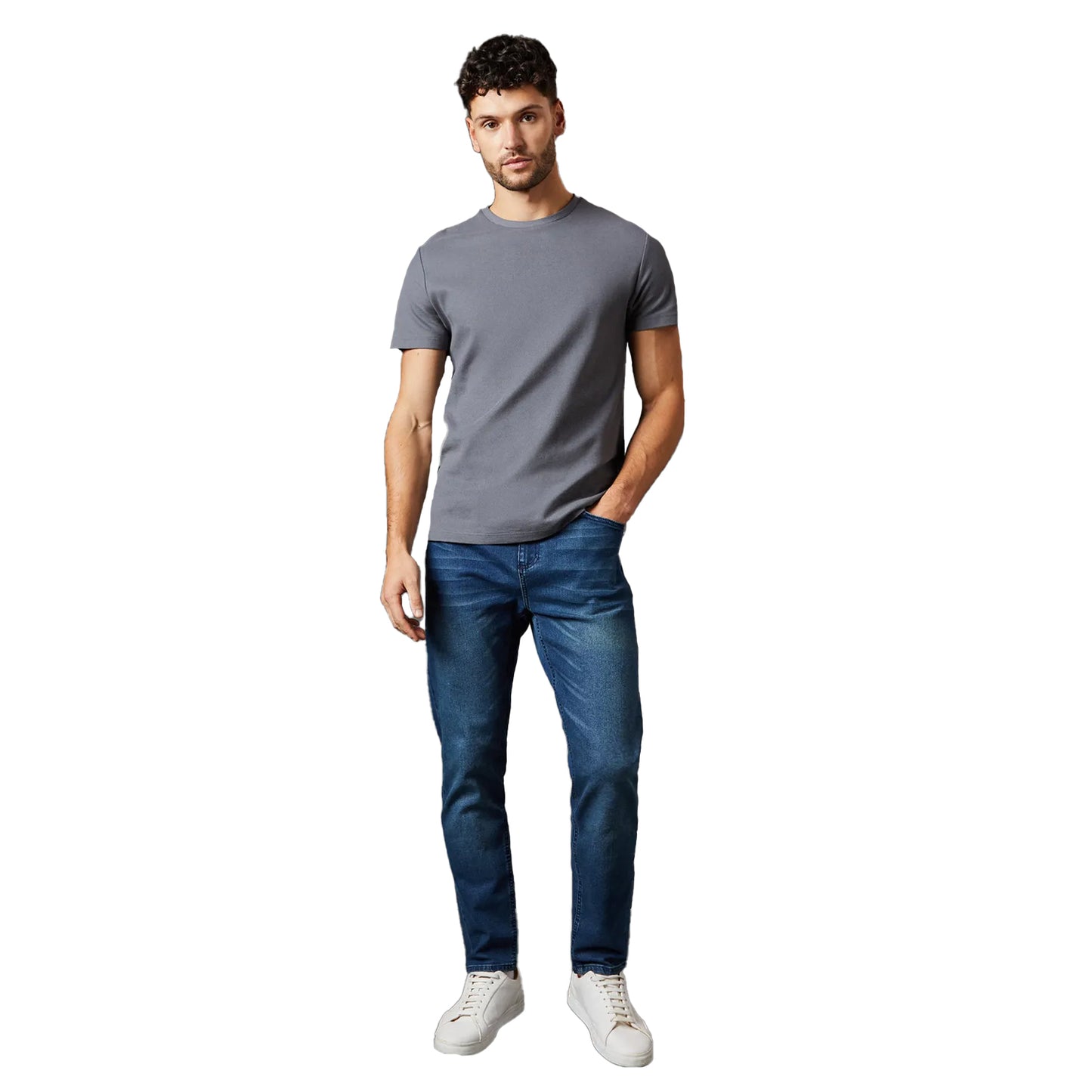 Bright Blue - Side - Burton Mens Washed Tapered Jeans