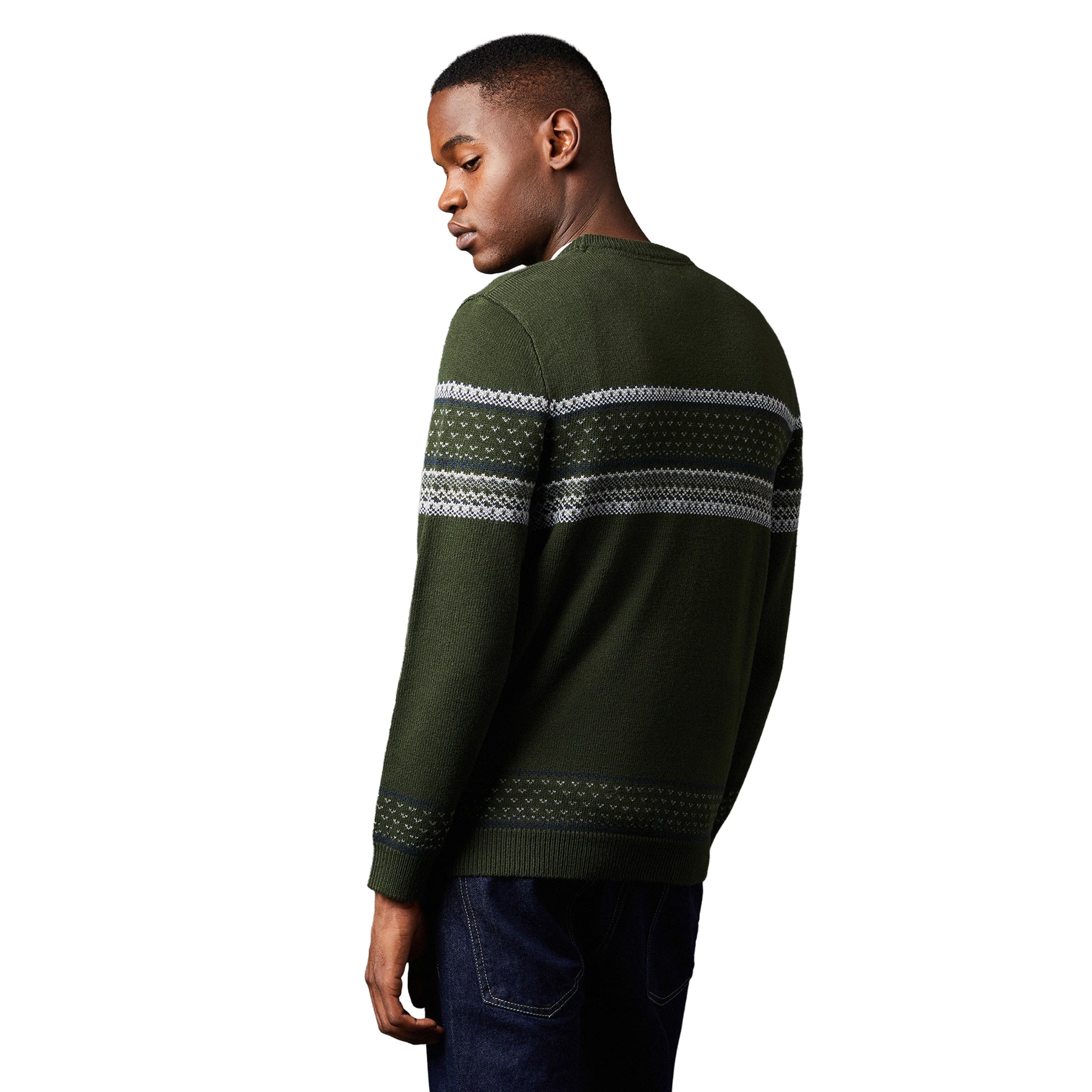 Dark Green - Back - Burton Mens Placement Stripe Crew Neck Jumper