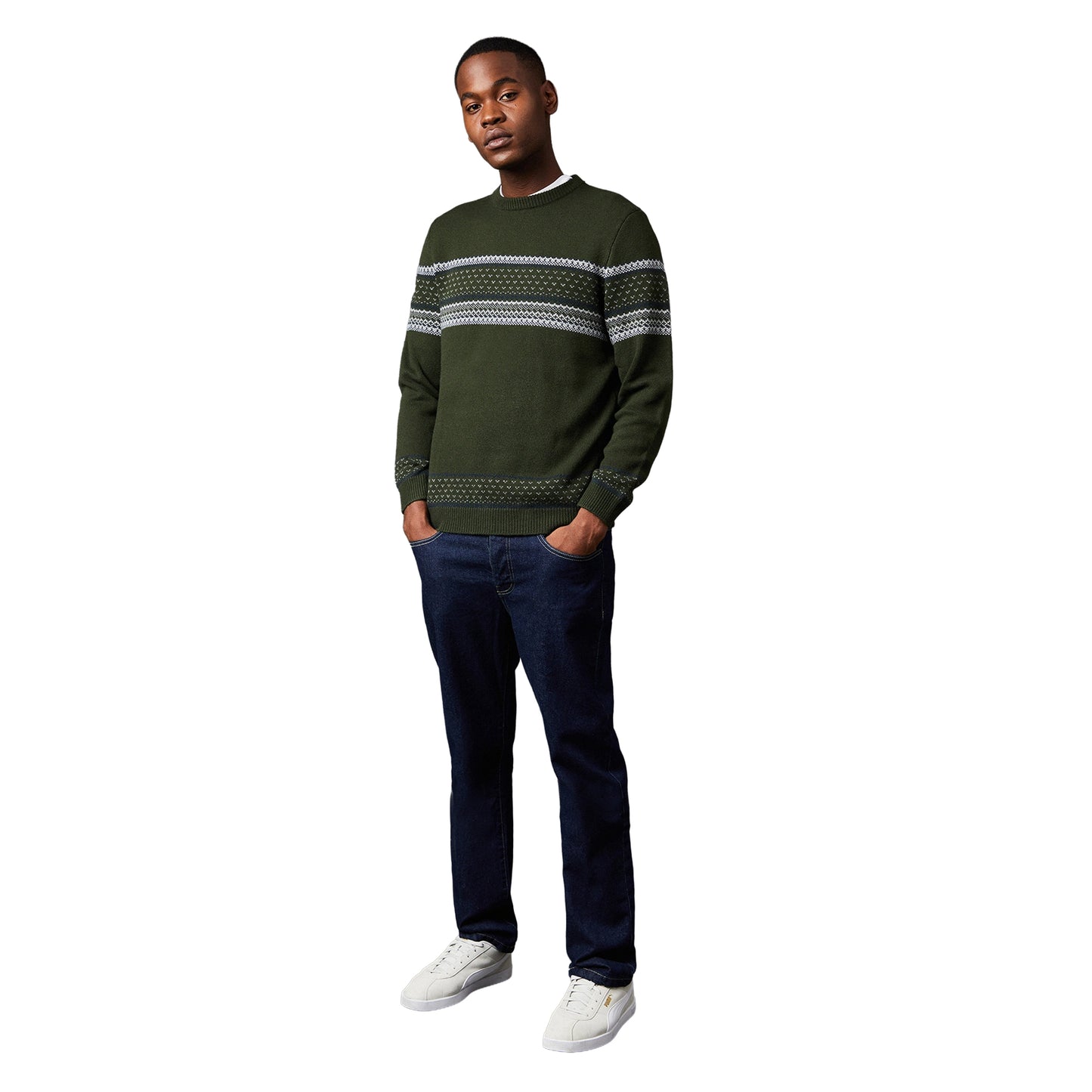 Dark Green - Side - Burton Mens Placement Stripe Crew Neck Jumper