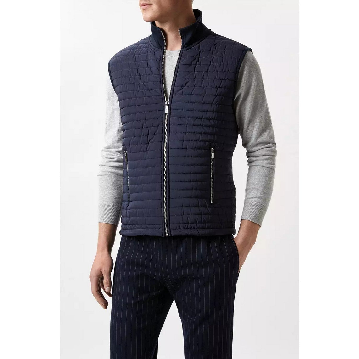 Navy - Side - Burton Mens Quilted Funnel Neck Gilet
