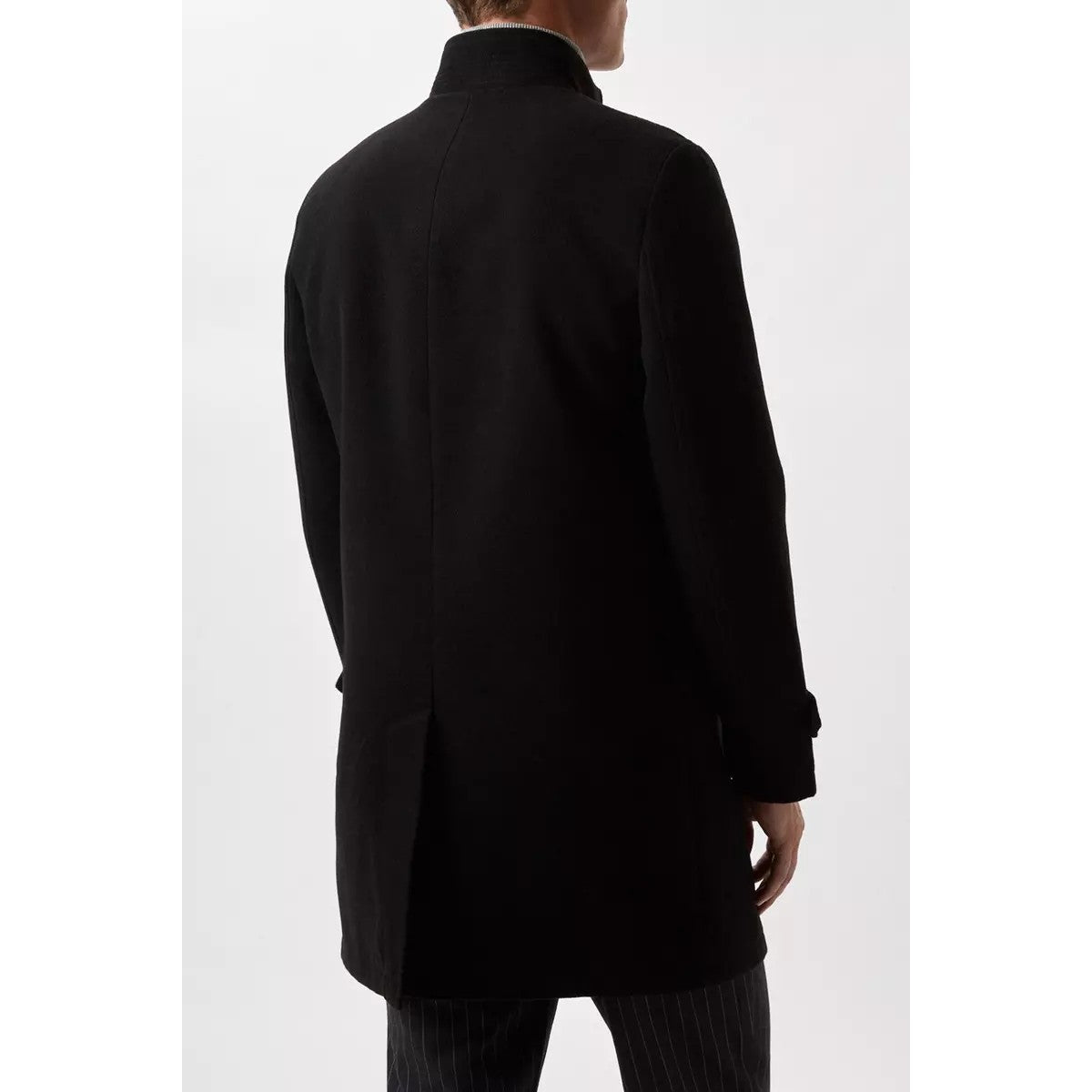 Black - Back - Burton Mens Faux Wool Funnel Neck Coat