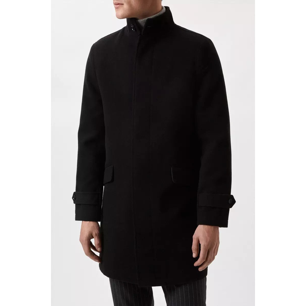 Black - Lifestyle - Burton Mens Faux Wool Funnel Neck Coat