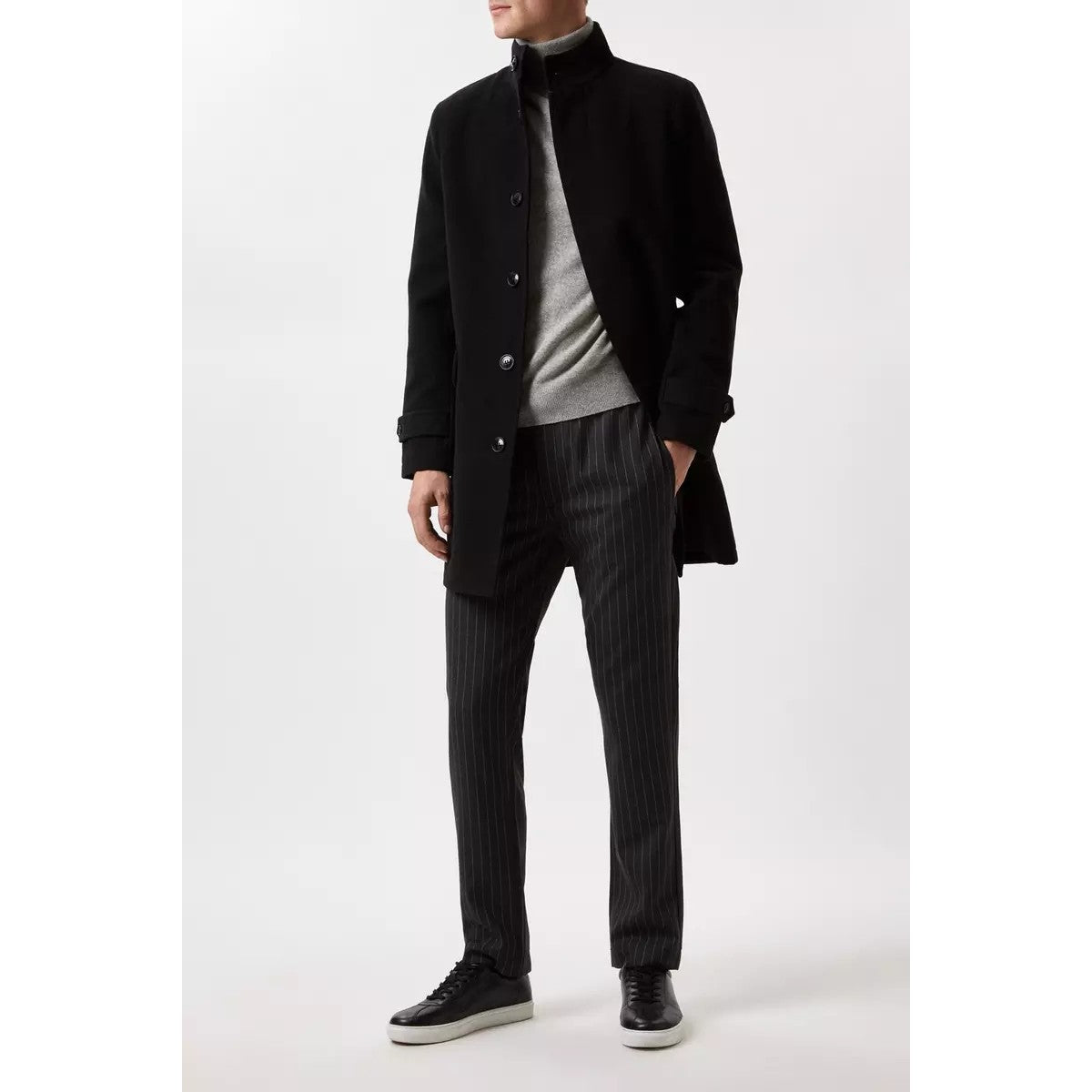 Black - Pack Shot - Burton Mens Faux Wool Funnel Neck Coat