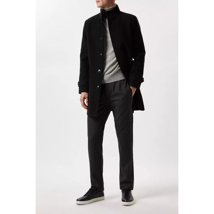 Black - Pack Shot - Burton Mens Faux Wool Funnel Neck Coat