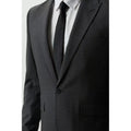 Grey - Close up - Burton Mens Grid Checked Skinny Suit Jacket
