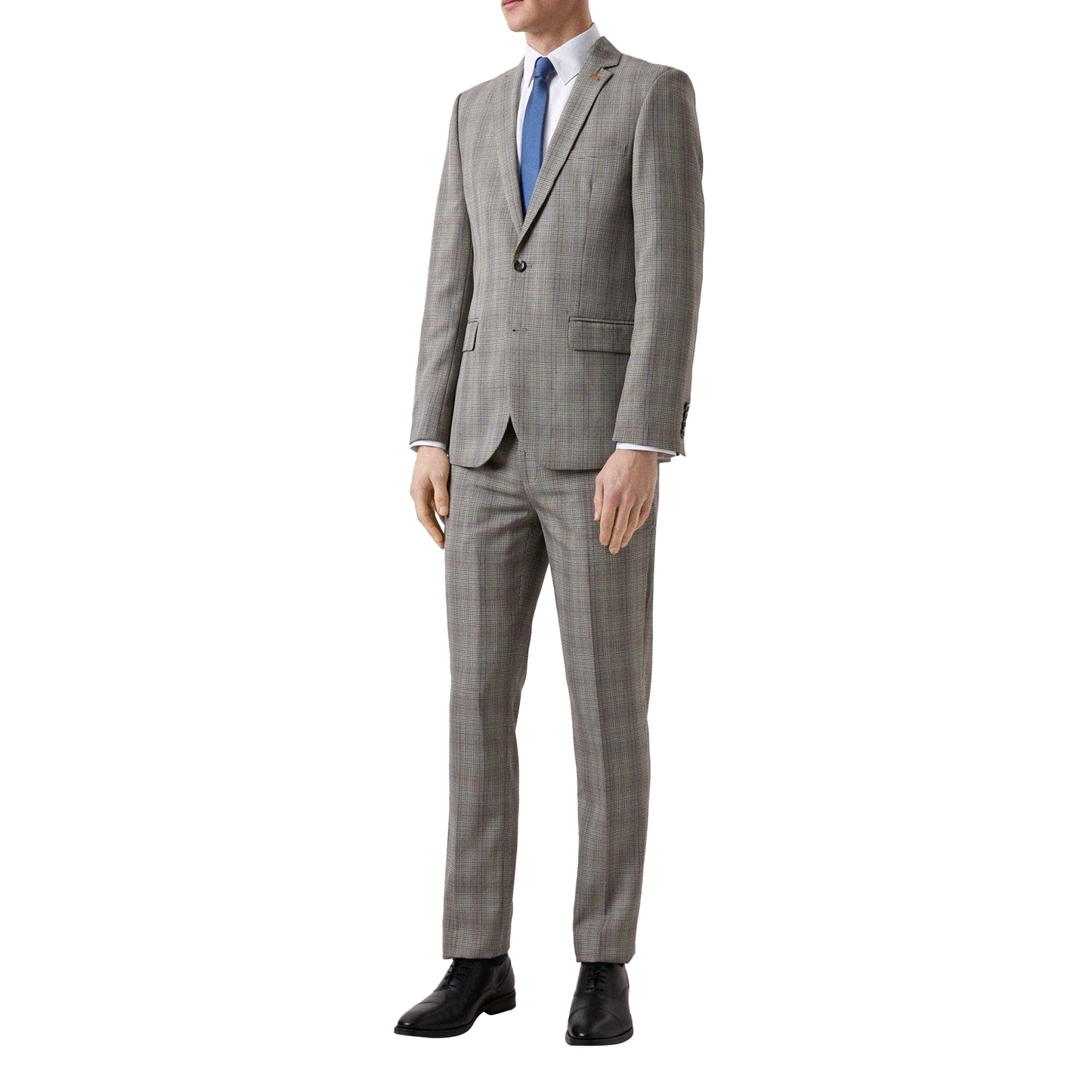 Neutral - Back - Burton Mens Checked Slim Suit Jacket