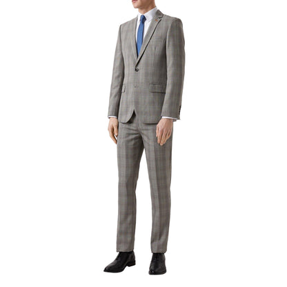 Neutral - Back - Burton Mens Checked Slim Suit Jacket