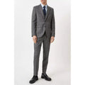 Grey-Blue - Close up - Burton Mens Highlight Checked Slim Suit Jacket