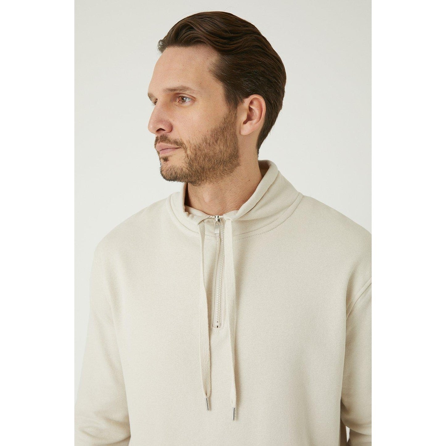 Off White - Side - Burton Mens Zip Funnel Neck Sweatshirt