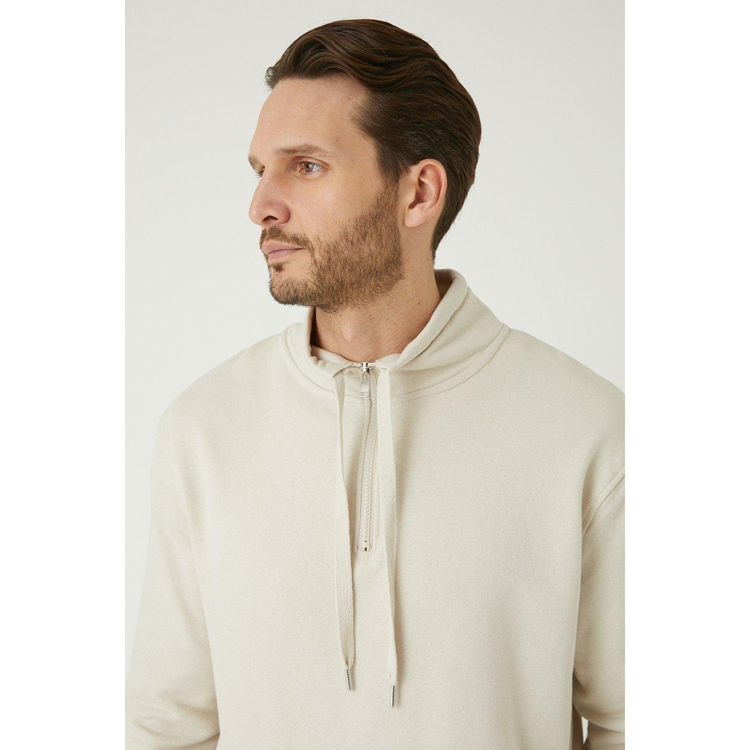 Off White - Side - Burton Mens Zip Funnel Neck Sweatshirt
