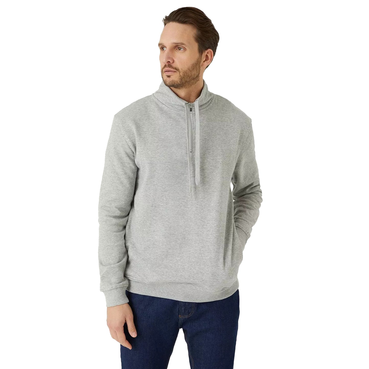 Grey Marl - Front - Burton Mens Zip Funnel Neck Sweatshirt