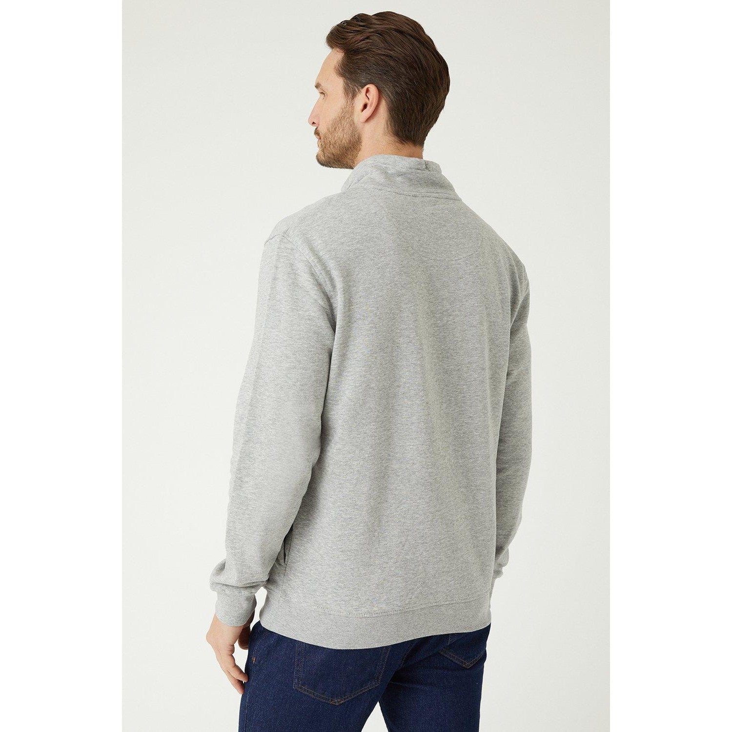 Grey Marl - Back - Burton Mens Zip Funnel Neck Sweatshirt