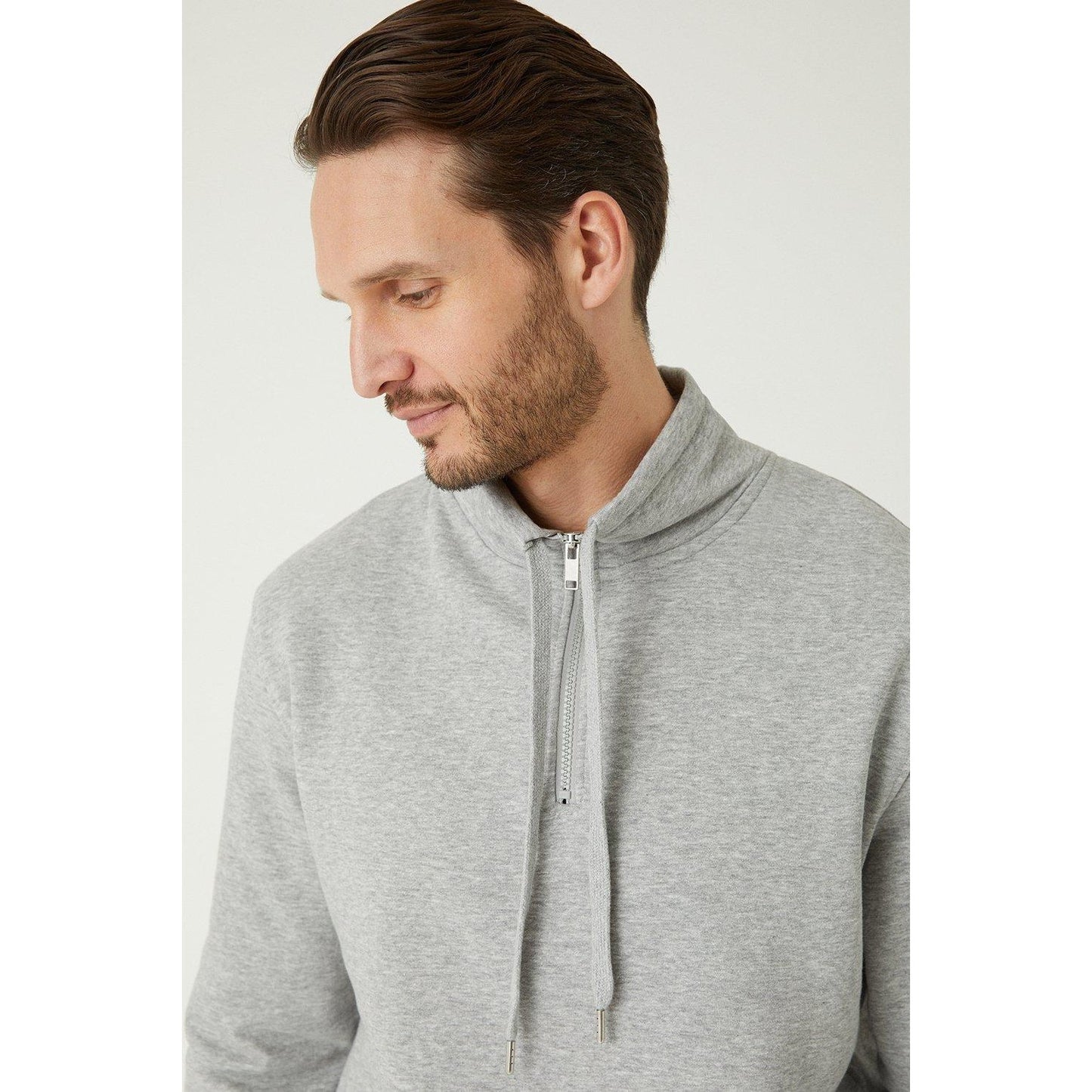 Grey Marl - Side - Burton Mens Zip Funnel Neck Sweatshirt