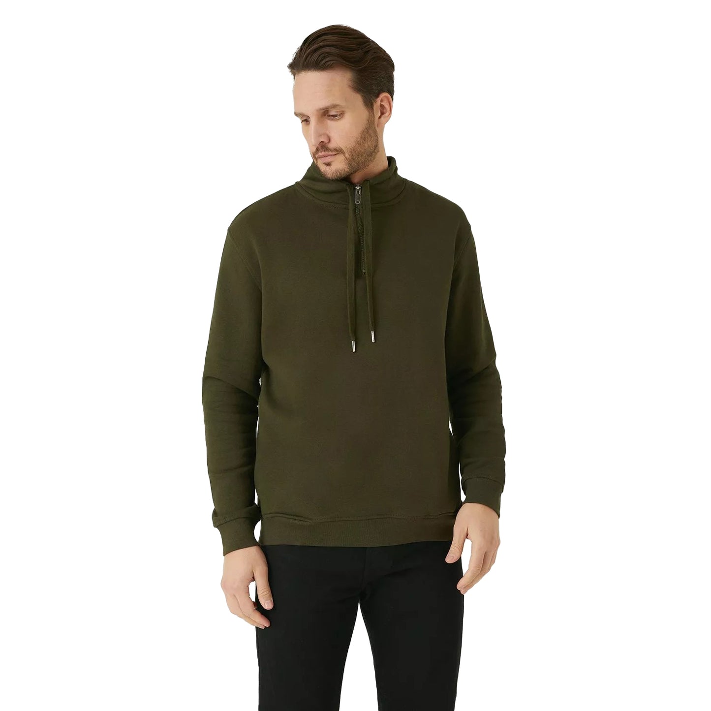 Khaki - Front - Burton Mens Zip Funnel Neck Sweatshirt