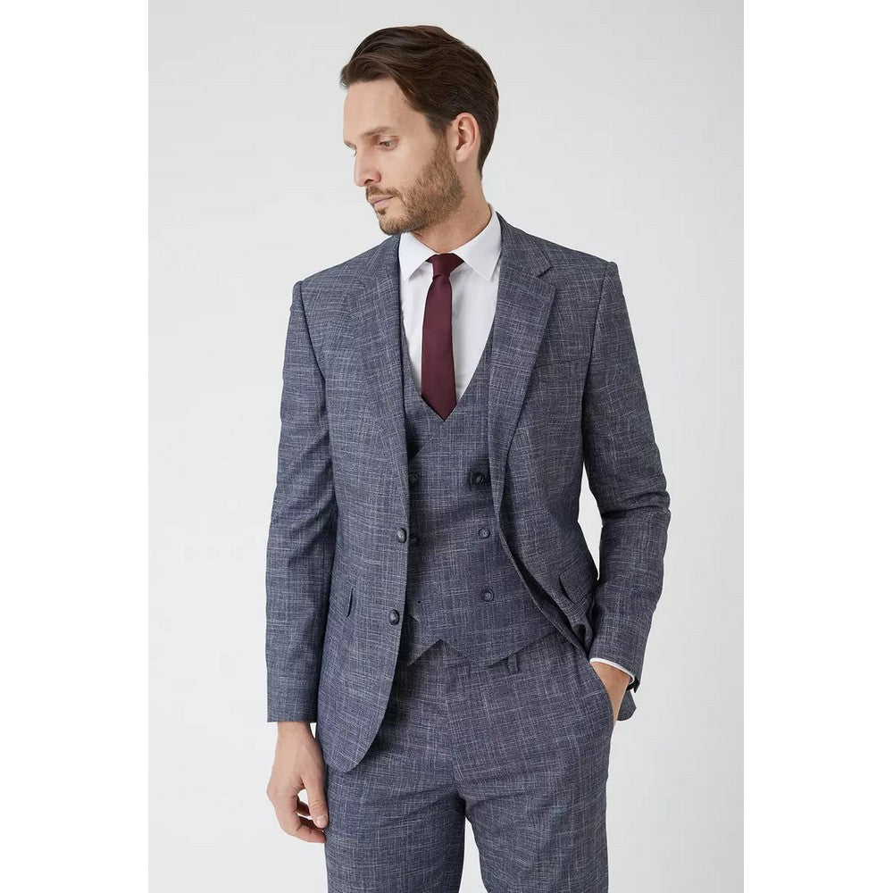 Navy - Side - Burton Mens Prince Of Wales Check Double-Breasted Slim Waistcoat