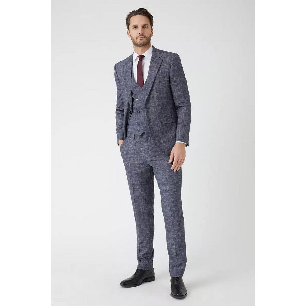 Navy - Pack Shot - Burton Mens Prince Of Wales Check Double-Breasted Slim Waistcoat