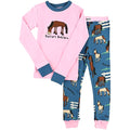 Pink-Blue-Brown - Side - LazyOne Childrens-Kids Pasture Bedtime Long Sleeved Pyjama Set