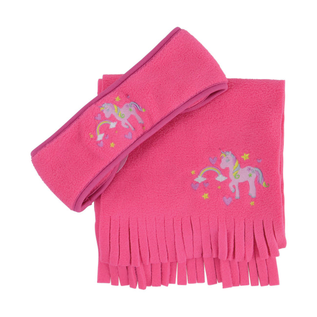 Pink - Front - Little Riders Girls Unicorn Headband And Scarf Set