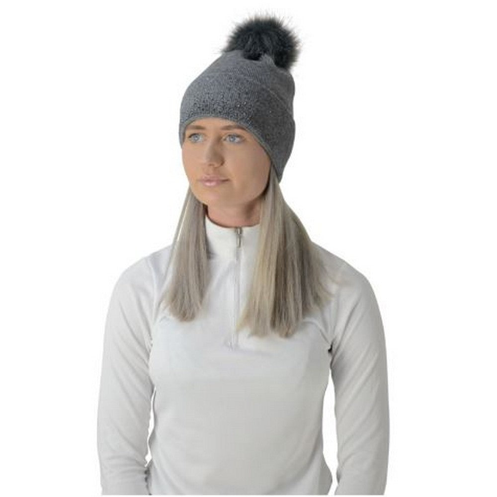 Grey-Black - Front - HyFASHION Womens-Ladies Alaska Diamante Bobble Hat