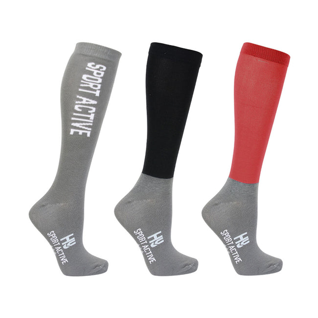 Rosette-Grey-Black - Front - Hy Sport Active Young Rider Boot Socks (Pack of 3)