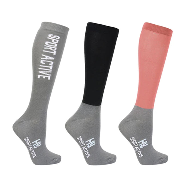 Rose-Grey-Black - Front - Hy Sport Active Young Rider Boot Socks (Pack of 3)