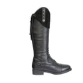 Black-Silver - Front - Hy Childrens-Kids Soriso Leather Long Riding Boots