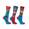 Winter Blue-Festive Red - Front - Hy Childrens-Kids Jolly Elves Christmas Socks (Pack of 3)