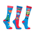 Winter Blue-Festive Red - Front - Hy Childrens-Kids Jolly Elves Socks (Pack of 3)