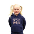 Navy-Rose Gold - Front - British Country Collection Childrens-Kids Distracted by Ponies Glitter Hoodie
