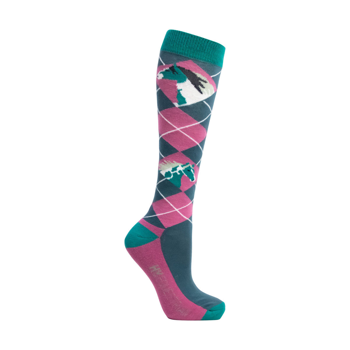 Teal-Berry - Back - Hy Womens-Ladies Horsing Around Socks (Pack of 3)