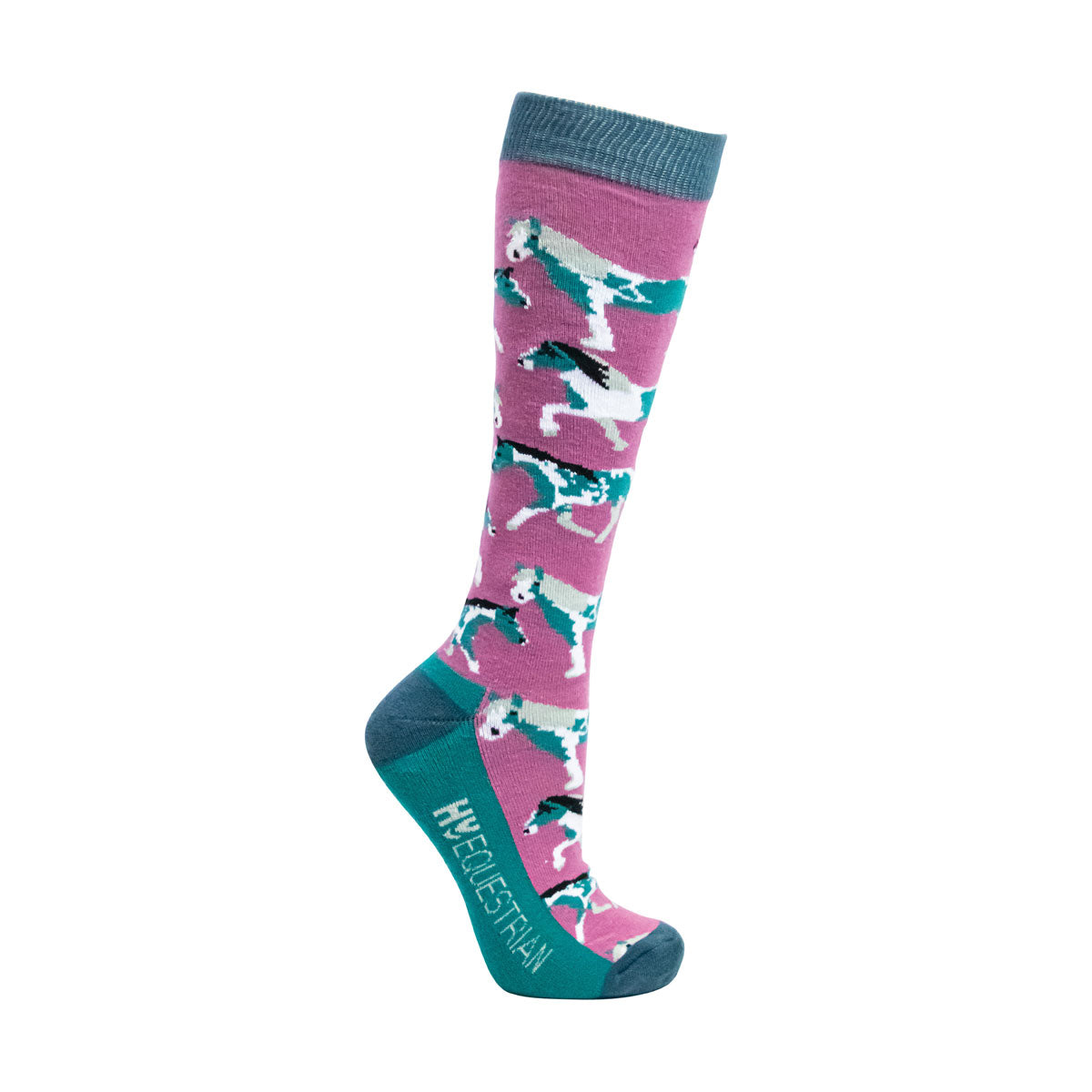 Teal-Berry - Side - Hy Womens-Ladies Horsing Around Socks (Pack of 3)