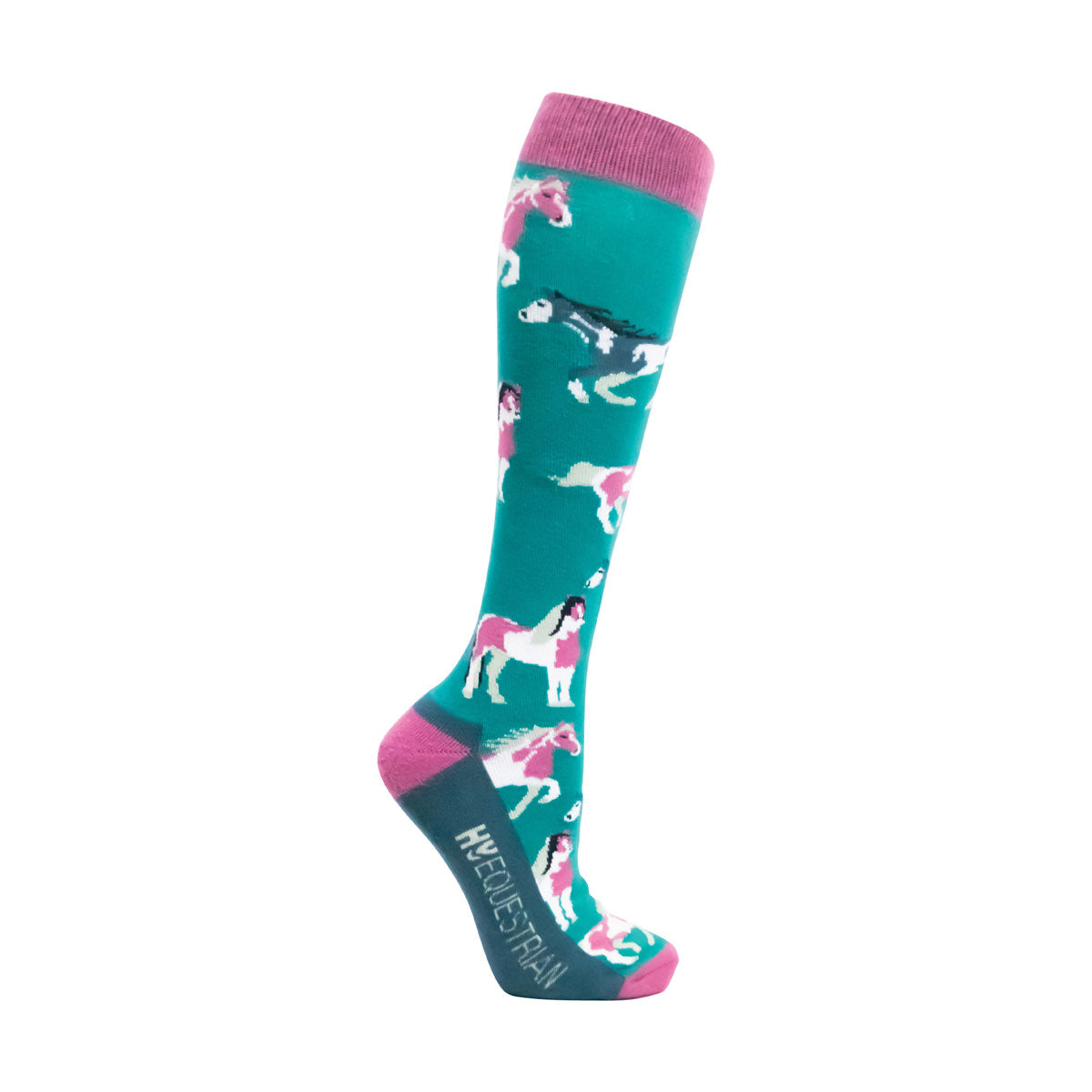 Teal-Berry - Lifestyle - Hy Womens-Ladies Horsing Around Socks (Pack of 3)